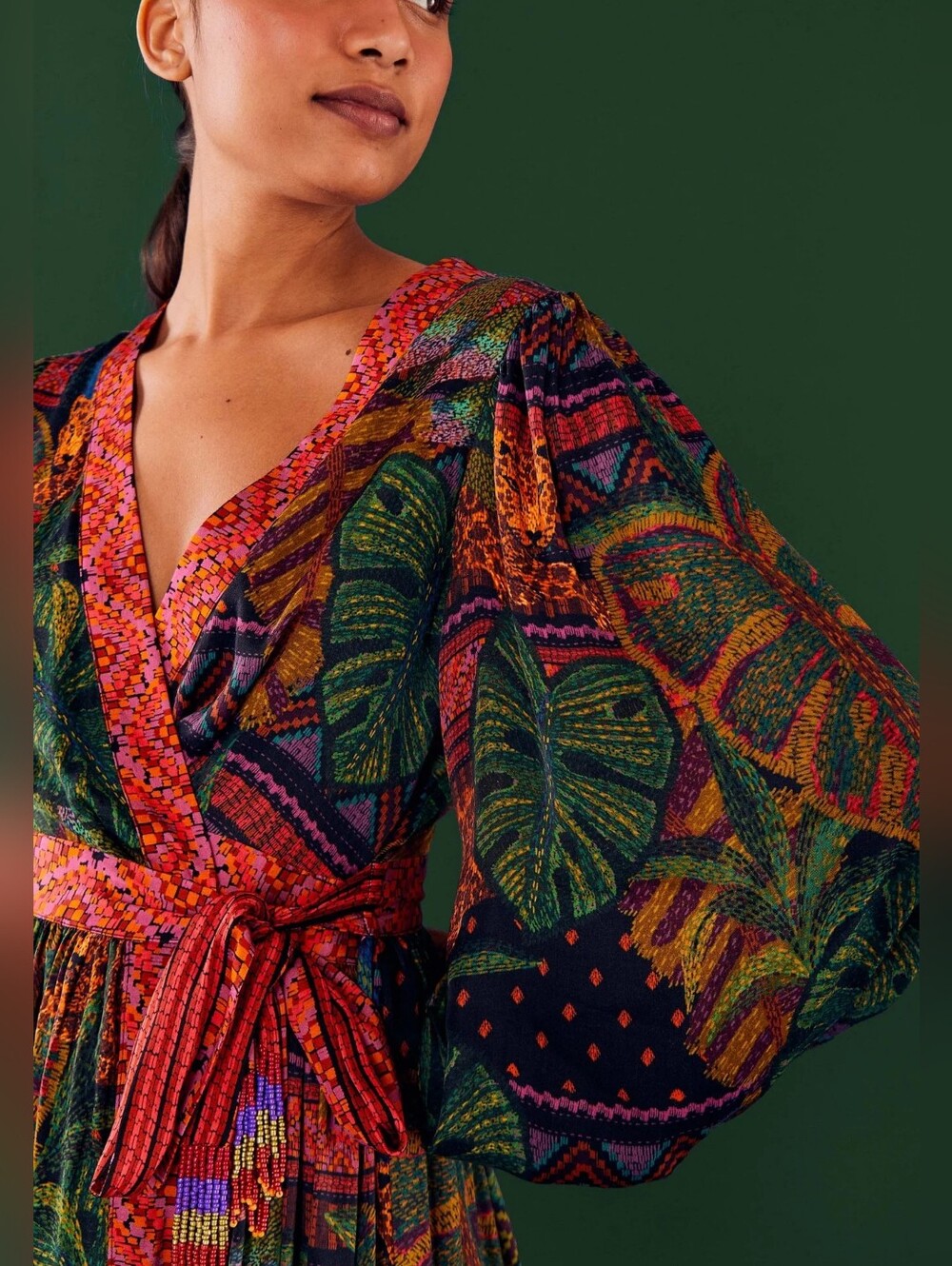 NWT FARM RIO | $240 Forest Tapestry Wrap Mini Dress - Picture 3 of 8